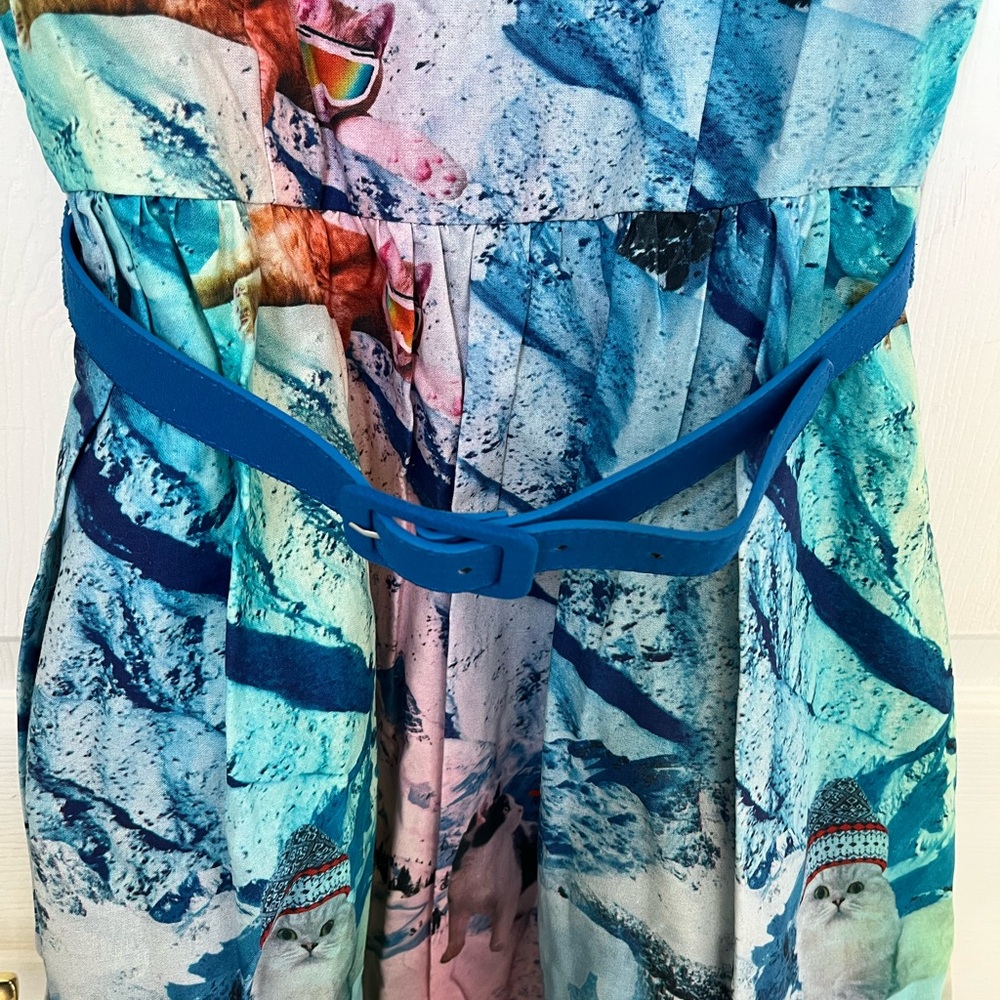 ModCloth Blue Multicolor Ski Animal Print Fit-and-Flare Dress - Picture 4 of 6